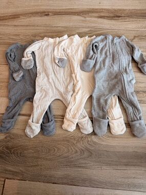 Neutral Cotton Blend Kids One-Piece Sleepers - Gray & Cream